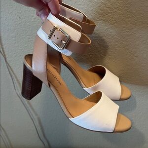 Antonio Melani White and Tan Heeled Sandals